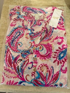 Lilly Pulitzer Pink, Blue & Gold Paisley Elsa Silk Top